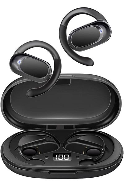 Promate Open Ear Bluetooth Earbuds, Ergonomic Hook Fit True Wireless ENC Headphones with Air Conduct