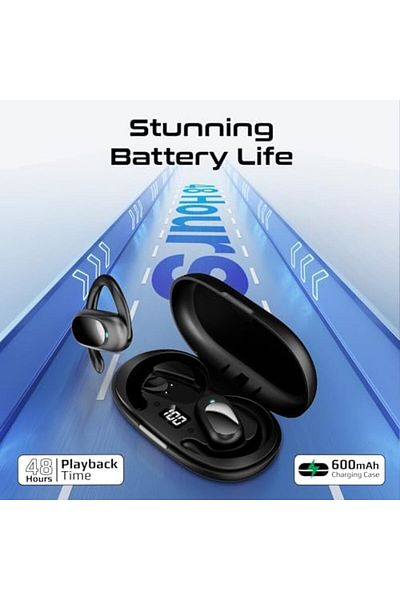 Promate Open Ear Bluetooth Earbuds, Ergonomic Hook Fit True Wireless ENC Headphones with Air Conduct