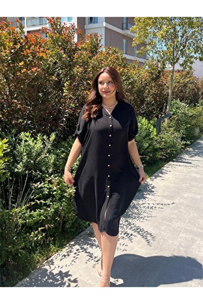 ELSEBUTİKTR Woven Casual Viscose Dress with Sleeve Epaulettes