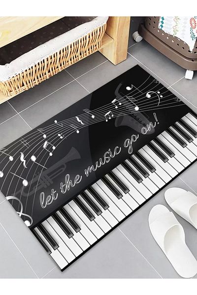 esnature Black Piano Note Patterned Mat - 45x70 Cm