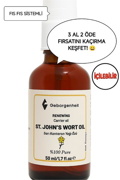 geborgenheit يرجى الانتباه! زيت نبتة سانت جون الأصلي الصالح للأكل، طبيعي نقي 100%، 50 مل. لا تحتوي على مواد كيميائية مضافة