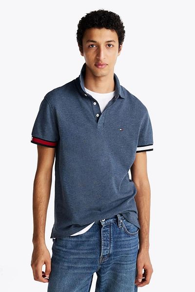 Tommy Hilfiger Flag Cuff Slim Polo Men's Blue T-Shirt Mw0Mw37518Dv1