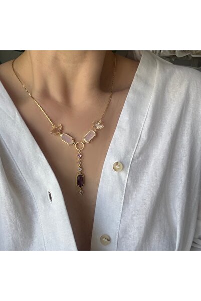 Venus Design Çelik Pembe Taşlı Y Kolye