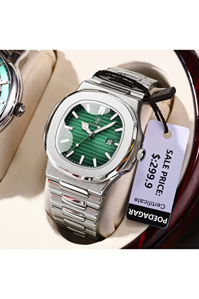 GMRK Store Poedagar Luxury Stylish Fashion Stainless Steel Original Men's Old Money Watch, Eşref Dream Watch, Single Green