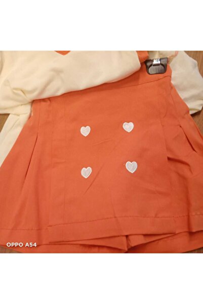 Çamur Kids - Heart Embroidered Shorts Skirt Set