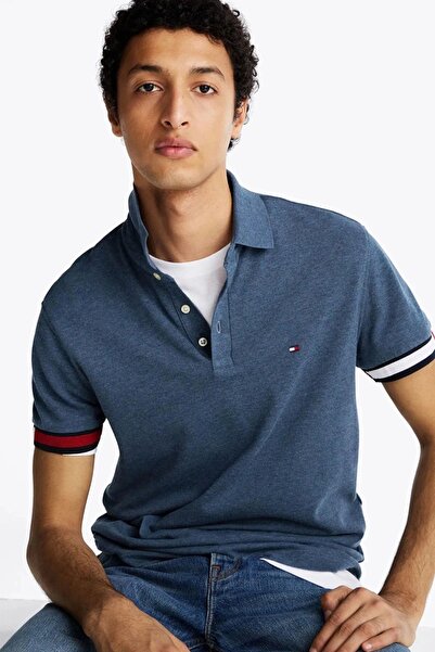 Tommy Hilfiger تي شيرت FLAG CUFF SLIM POLO للرجال باللون الأزرق MW0MW37518DV1