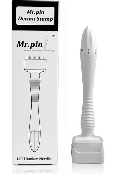 Mr Pin Mr. Pen Derma Stamp, 140 Adjustable Pins - Professional Titanium Derma Stamp