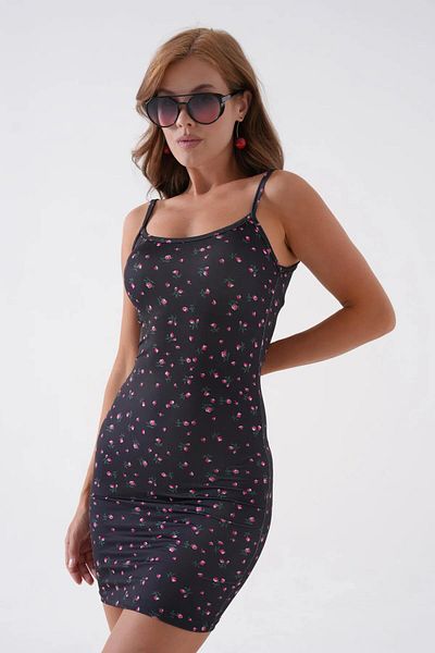 Baby xclub Women's Black Floral Mini Dress with Rope Strap