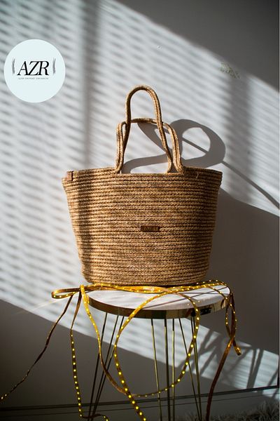 AZR HOME DESİGN Natural Wicker Hand Knitted Women's Beach Bag