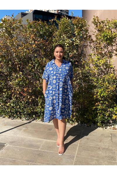 ELSEBUTİKTR Paris Collar Woven Viscose Dress