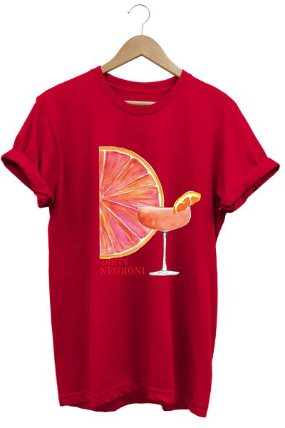 onsrawear Dirty Negroni Gin Cocktail Orange Old Money Vintage Printed Summer Unisex 100% Cotton Basic T-Shirt