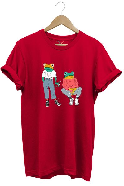 onsrawear Cute Frog Printed Summer Vintage Unisex 100% Cotton Basic T-Shirt