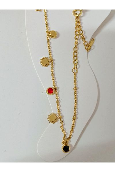 mos&more Stainless Steel Gold Sun and Stone Dangle Anklet