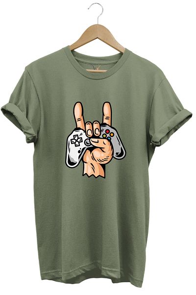 MODA Gamer Rock on Unisex 100% Cotton Khaki Crew Neck Basic T-Shirt