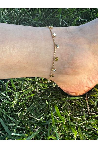 mos&more Stainless Steel Eye and Stone Dangle Anklet