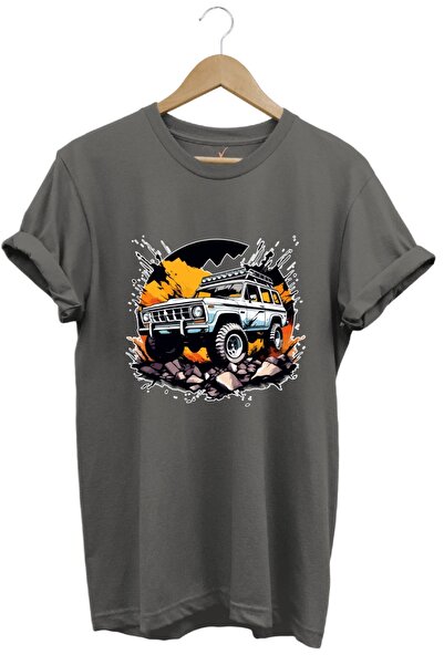 MODA Tricou de bază cu gât rotund, 100% bumbac, antracit, imprimat 4x4, speci...