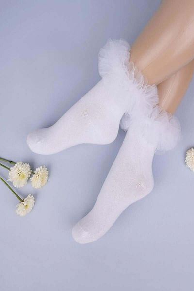 KIPIRIK BABY 1 Pack Girls' Ruffle Detailed White Socks
