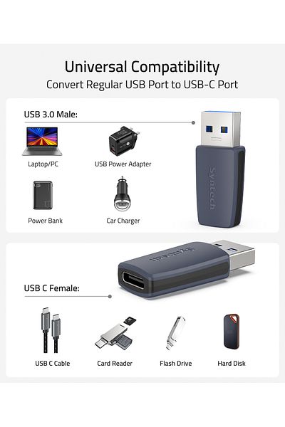 SYNTECH | محول USB-C أنثى إلى USB ذكر 3.0 بسرعة نقل تصل إلى 5 جيجابت في الثانية