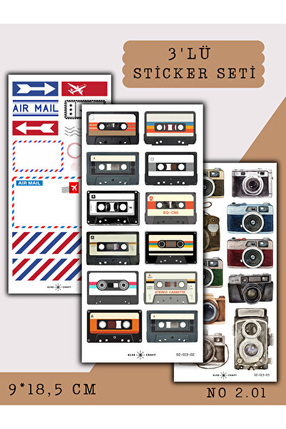 Else Craft 3'lü Bilet - Kaset - Fotoğraf Makinası Sticker No 2.13 - Ajanda Pl...