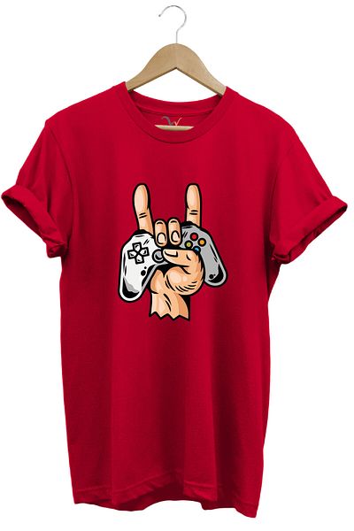 MODA Gamer Rock on Unisex 100% Cotton Red Crew Neck Basic T-Shirt