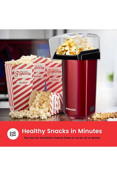 sonashi Popcorn Maker | Classic Style Machine makes Hot, Fresh, and Fat-Free popcorn anytime - On/Off Switch