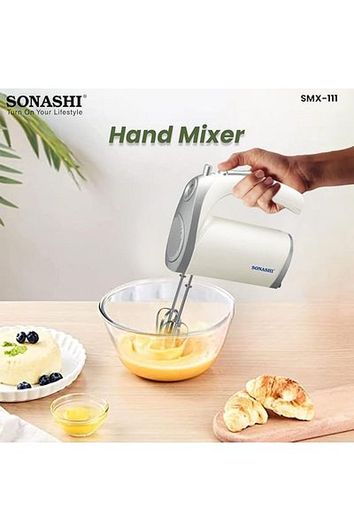 sonashi Hand Mixer with 5 Speeds, Turbo Switch | 2 Beaters for Eggs & Creams | 2 Hooks for Mixing Dough | Pe