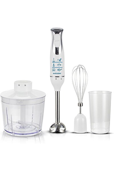 sonashi خلاط يدوي 4 في 1، مفرمة، خفاقة، خلاط، شفرة متينة من الفولاذ المقاوم للصدأ وعصا قابلة للإزالة، 600 واط