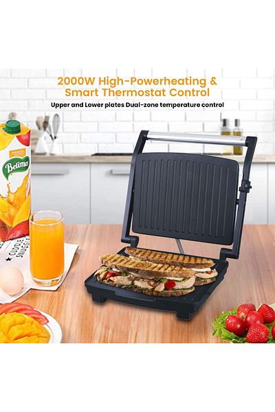 sonashi 4 Slice Contact Grill Maker – Non-Stick, Stainless Steel Body with Cool Touch Handles | Power On &