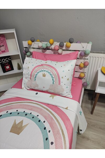 yok yok evim eve dair her şey 4 Pcs Rainbow (100% Cotton 100X200 with Elastic Sheets) Single Pique Bedspread Set