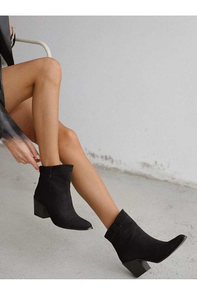 POTEEN Γυναικείες μπότες Western Cowboy-Suede Black Ptc Tare