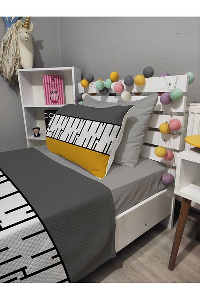 yok yok evim eve dair her şey 4 Pcs Mustard Piano (100% Cotton 120X200 Fitted Sheet) Single Pique Bedspread Set