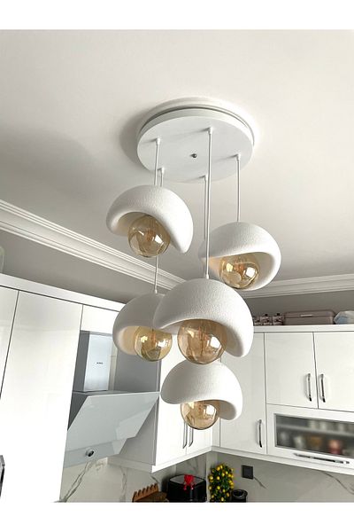 DREAM MODE Modern 5-Piece Chandelier with Concrete Texture - Stylish Design for Living Room and Living Room (Rustic Bulb with Gift)