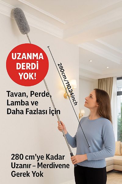 TOYFEST 1Pc 280cm Extendable Microfiber Soft Head Dusting Tassel Gray Color Cleaning Brush