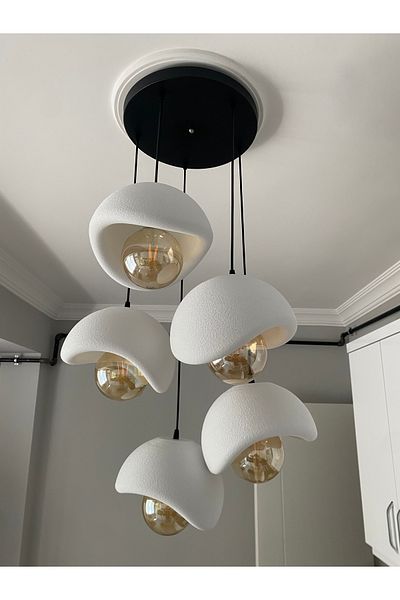DREAM MODE Modern 5-Piece Chandelier with Concrete Texture - Stylish Design for Living Room and Living Room (Rustic Bulb with Gift)