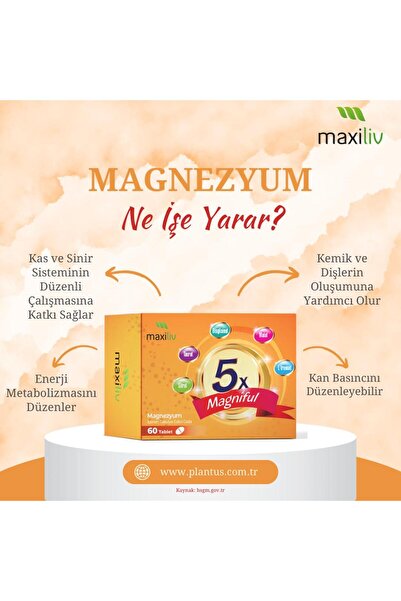 Maxiliv Magniful 5'li Magnezyum Kompleksi – 60 Tablet (SİTRAT, TAURAT, GLİSİNAT, MALAT, L-TREONAT)