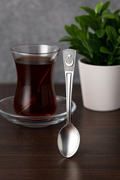ZEYNOVA ÇELİK Ay Yıldız Desenli Paslanmaz Çelik Çay Kaşığı Seti – 12'li