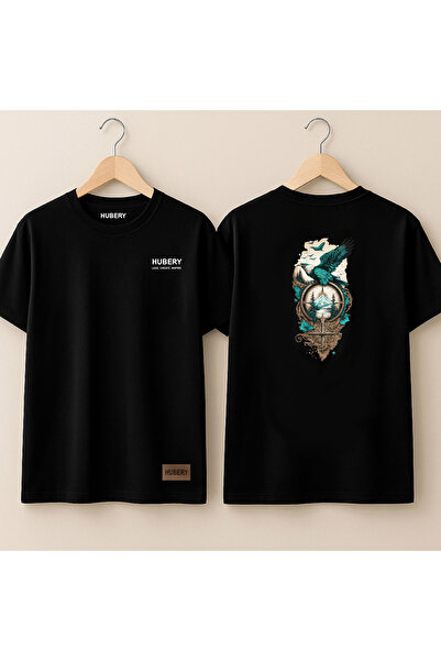 Rabia Yıldız تي شيرت رجالي مطبوع مريح - نمط بوصلة النسر HUBERY