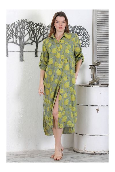 Butik Ayseba Park Moda Lemon Garden Pocket Detailed Italian Shirt Dress