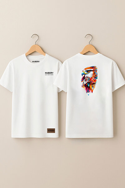 Rabia Yıldız Men's T-Shirt 100% Cotton Relaxed Fit Colorful Eagle Printed Design - Hubery