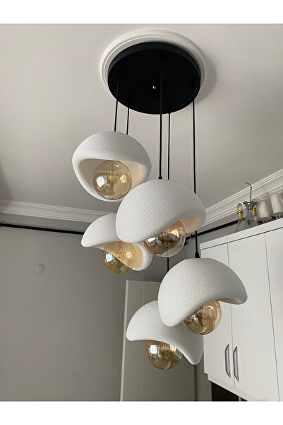 DREAM MODE Modern 5'li Avize Beton Dokulu - Salon ve Oturma Odası İçin Şık Tasarım (RUSTİK AMPUL HEDİYELİ)