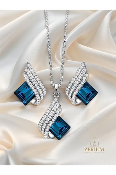 ZERİUM Nightly Elegance Sparkling Elegant Necklace & Earring Set