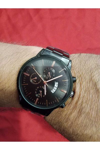 Brality Steel Cord Men's Wrist Watch- Black Color- Calendar Detail - Inner Dial Black Rose- 6005