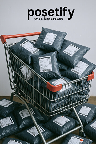 POŞETİFY Cepli Kargo Poşeti 17x23x4 cm | 100 Adet | E-Ticaret Poşeti | Gri | Yapışkan Bantlı Kargo Zarfı