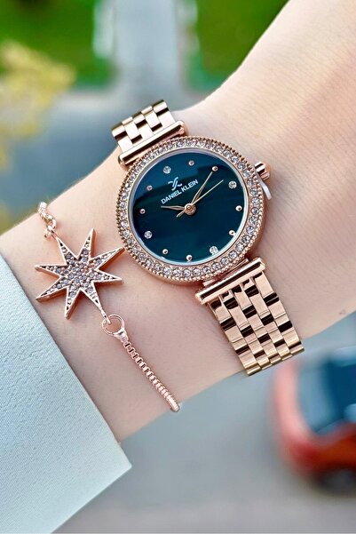 Daniel Klein Kadranı Mavi Kordonu Rose Renk 28 Mm Kadın Kol Saati ve Bileklik