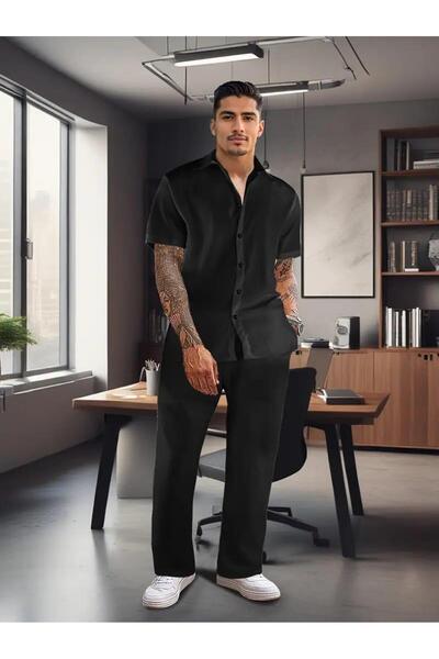 dwnwear Bürümcük Crinkle Fabric Summer Lycra Men's Shirt Pants Set