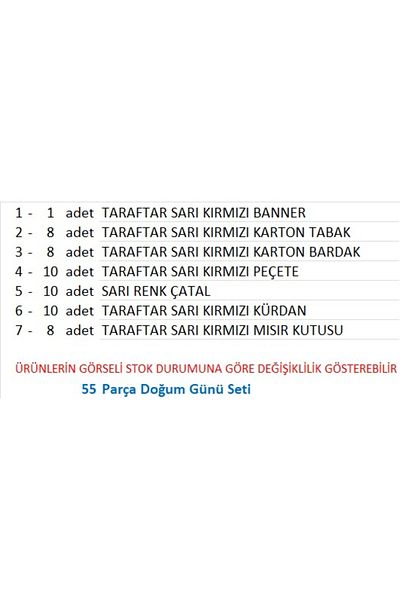 ZENVİVA Fan (Gs) Banner, 8 Plates, 8 Glasses, 8 Corn Boxes, 10 Napkins, 10 Forks, 10 Toothpicks