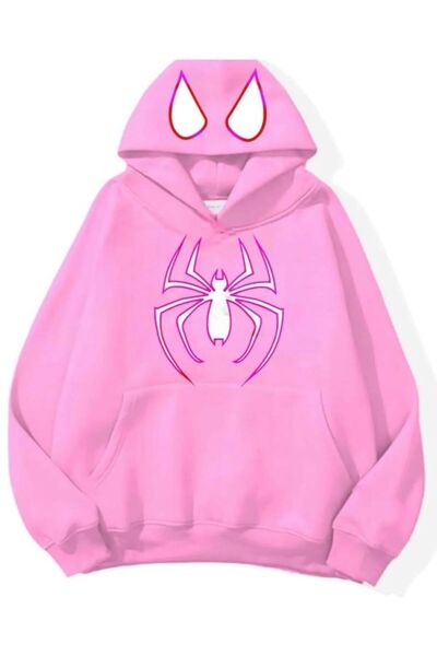 dwnwear Dwn Unisex Basic Hooded Spider Print Oversize Wide 3 Thread 100% Cotton Sweatshirt