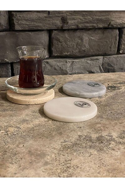 Polen Stone Beyaz, Gri, Traverten Mermer Bardak Altlığı3’lü Takım