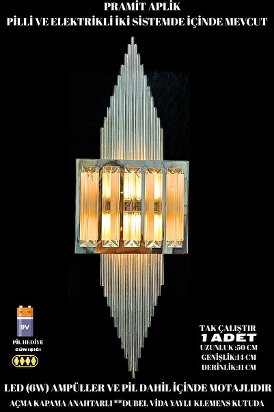 nazarium Pramit Aplik Gümüş, Duvar Pilli Aplik, 1 Adet Ledli Duvar Aplik, Tak Çalıştır, Kablosuz