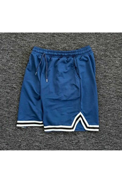 dwnwear Καλοκαιρινό βαμβακερό σορτς με μπλε ρίγες με πλαϊνές τσέπες και ελαστική μέση